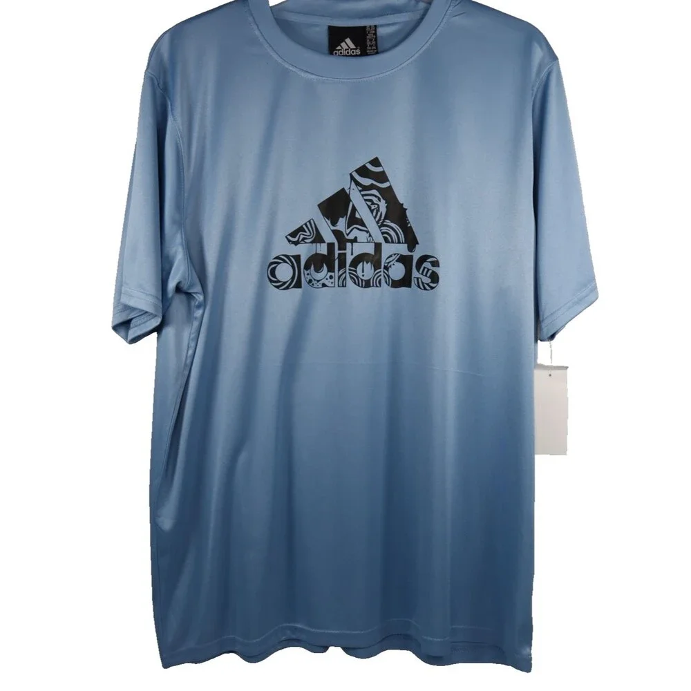 NEW Adidas Dri -Fit Tee Shirt Blue Trefoil Logo on Front Mens Size 2XL NWT